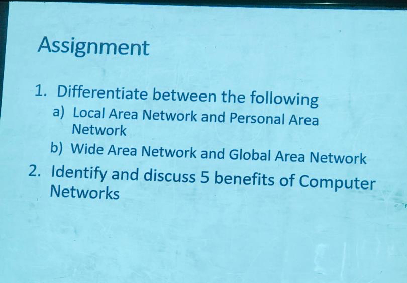  Assignment Q1) Differentiate between the following a) Local Area Network and