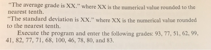 the average and the standard deviation of a list of grades as