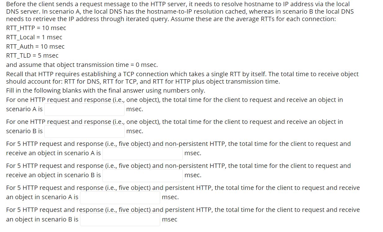 (15) Authoritative DNS server HTTP server TLD DNS server HTTP server RTT