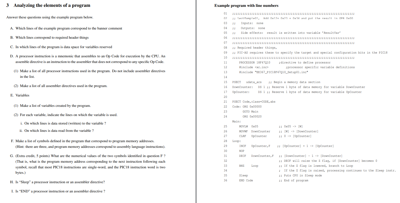  3 Analyzing the elements of a program Example program with line