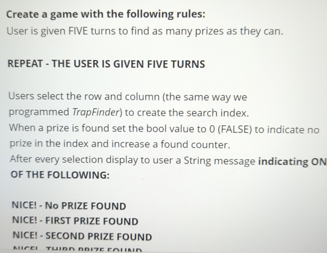  Create a game with the following rules: User is given FIVE