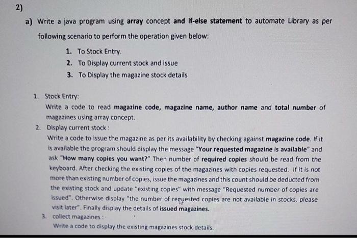  2) a) Write a java program using array concept and if-else