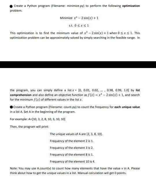  Create a Python program (Filename: minimize.py) to perform the following optimization