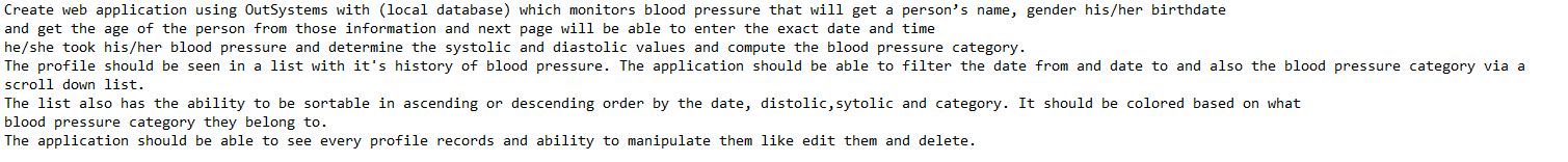 Create web application using OutSystems with local database) which monitors blood