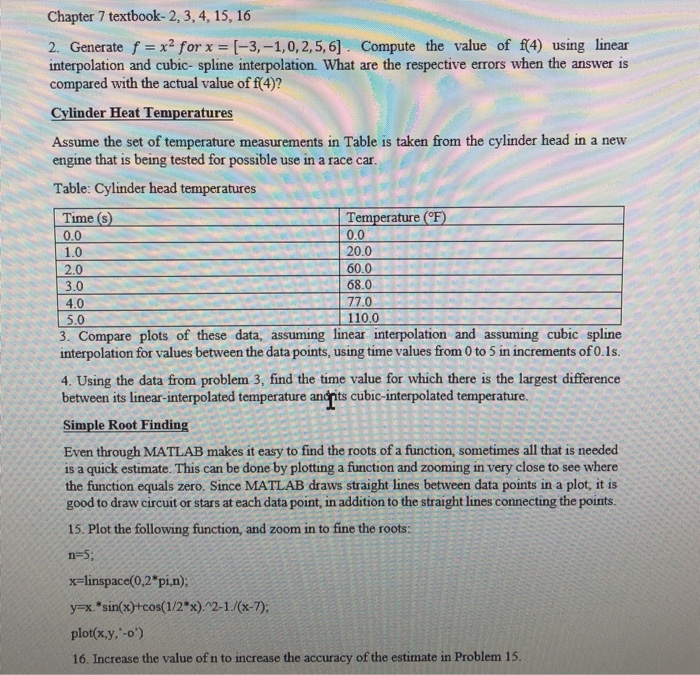  Mat lab Chapter 7 textbook-2, 3, 4, 15, 16 2. Generate