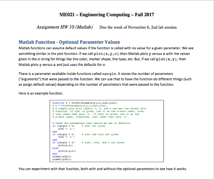 ME021 - Engineering Computing - Fall 2017 Assignment HW 10 (Matlab)