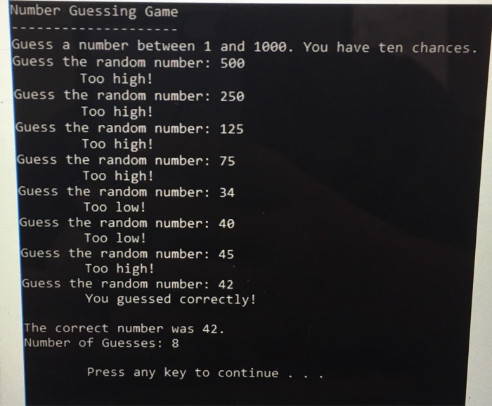 play a number guessing game with the user. The program will need