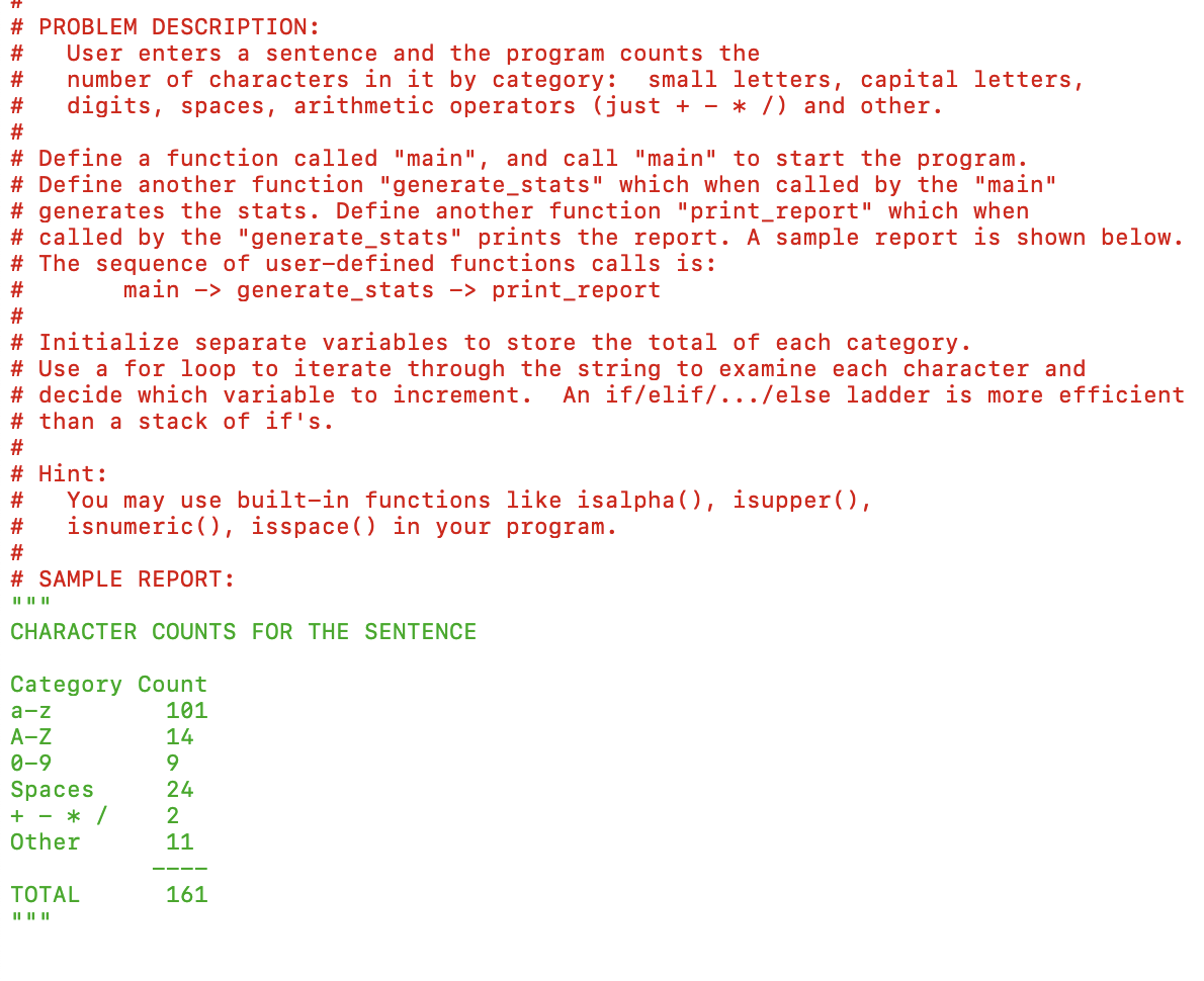 # PROBLEM DESCRIPTION: # User enters a sentence and the program