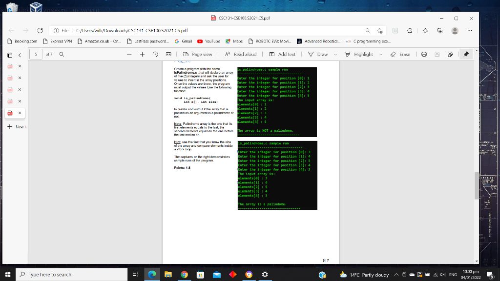 Create a program with the name isPalindrome.c ,that will declare an array
