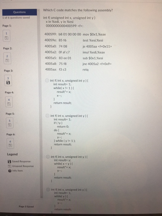  Questions Which C code matches the following assembly? int ff unsigned