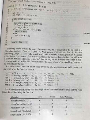 Rewrite the binary search function in Listing 7.10, Binary Search.cpp, to use