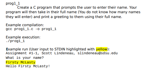  prog 1-1 Create a C program that prompts the user to