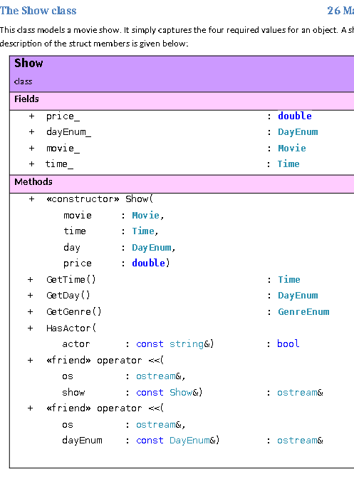 C++ code The Show class This class models a movie show. It