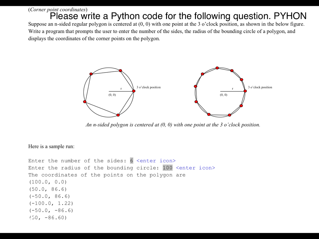  (Corner point coordinates) Please write a Python code for the following