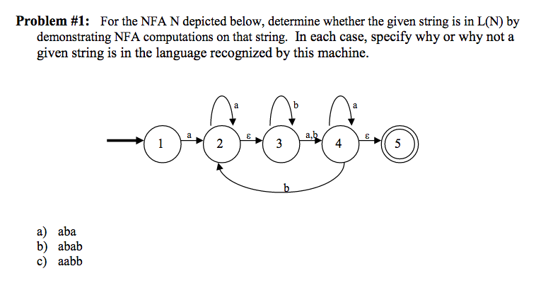  Problem #1 : For the NFA N depicted below, determine whether