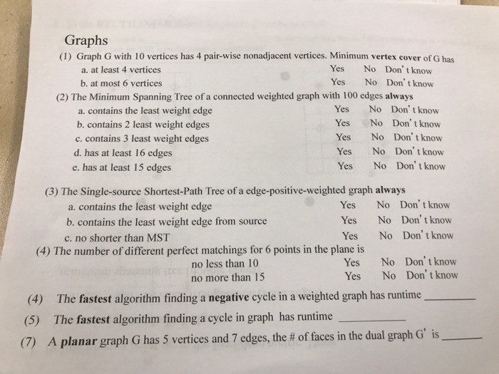 Graph algorithm Graph G with 10 vertices has 4 pair-wise nonadjacent