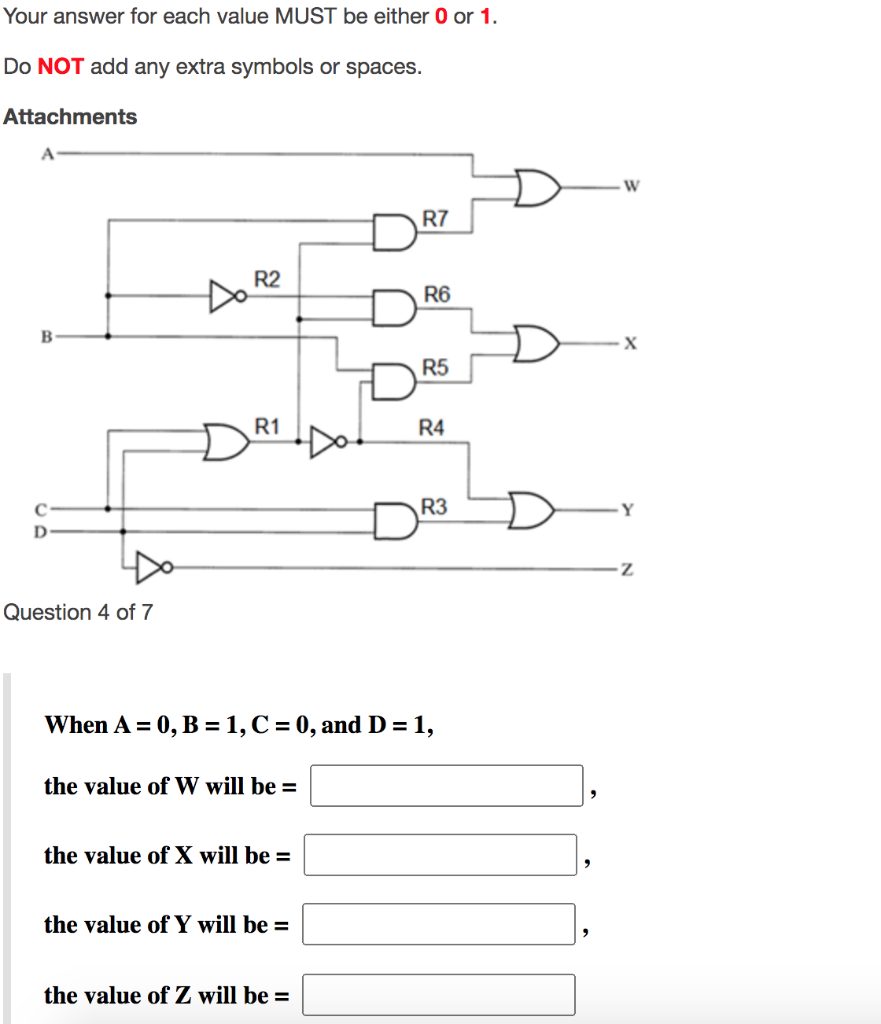  Your answer for each value MUST be either 0 or 1.