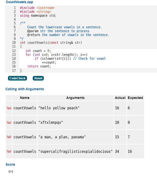  Need C++ help with this question. CountVowels.cpp Calling with Arguments