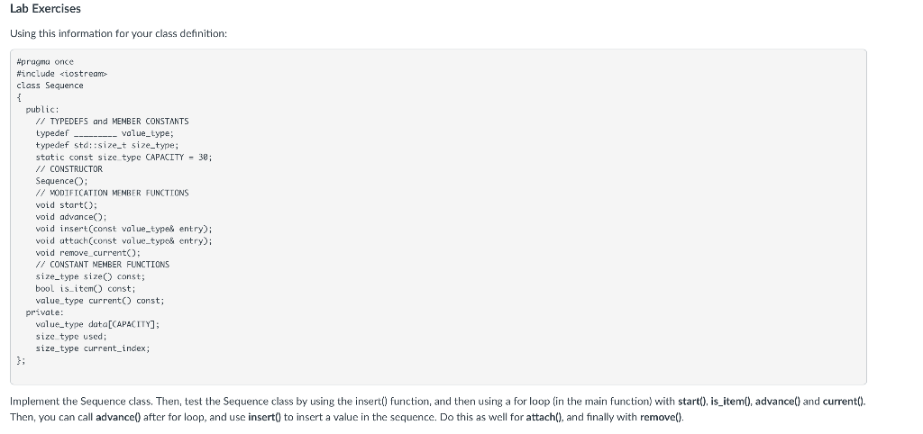 C++ data structures Lab Exercises Using this information for your class definition: