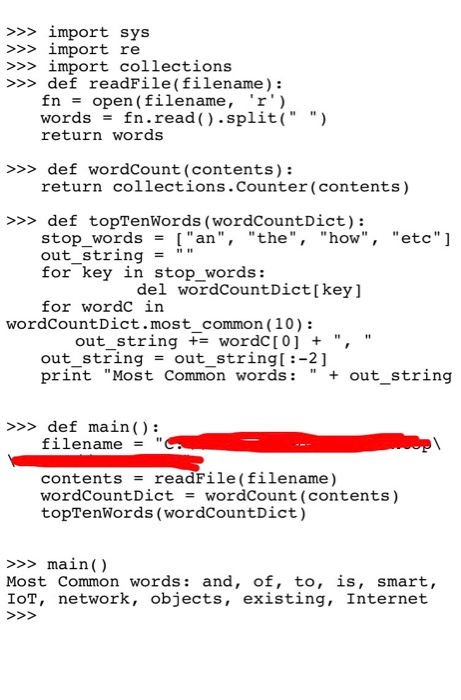 sys >>> import re >>> import collections >>> def readFile(filename): fn =