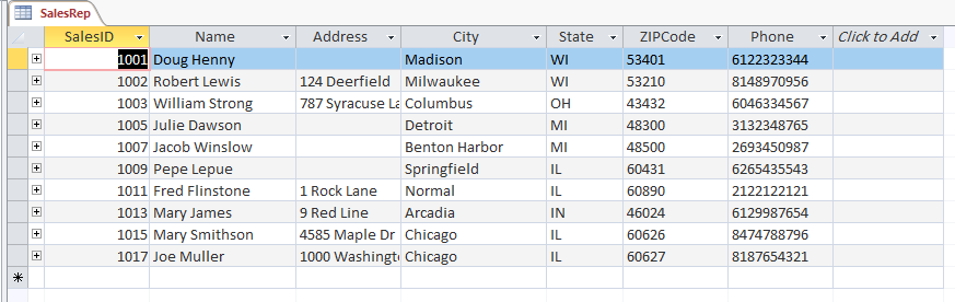 sales representative name for vendors and sales representatives who live in the