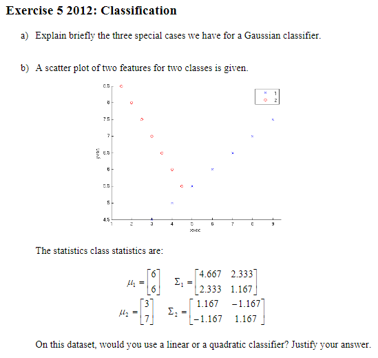  Exercise 5 2012: Classification a) Explain briefly the three special cases