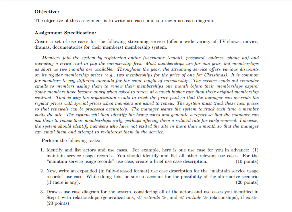 Objective: The objective of this assignment is to write use cases