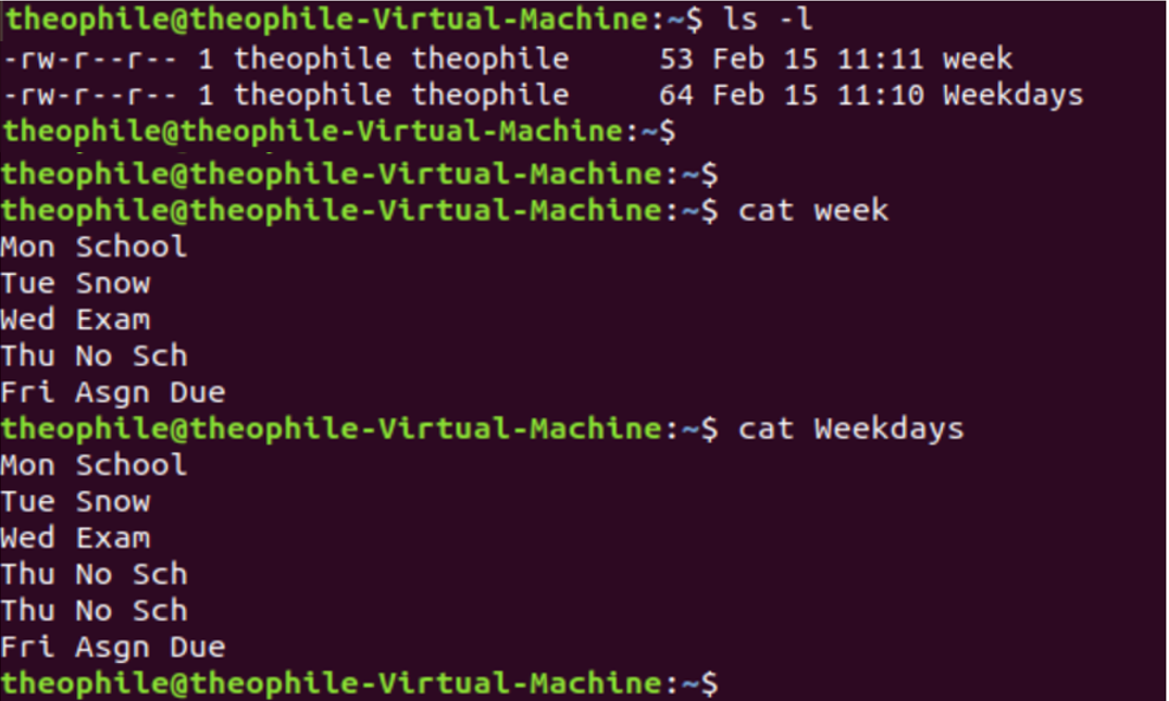 Q05 - theophile@theophile-Virtual-Machine:~$ head -3 week . Q06 - Try to use