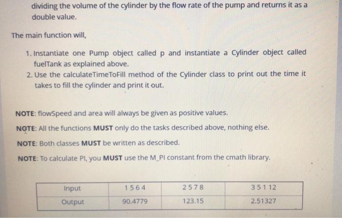 and area of a Pump object (p) both as double values. main