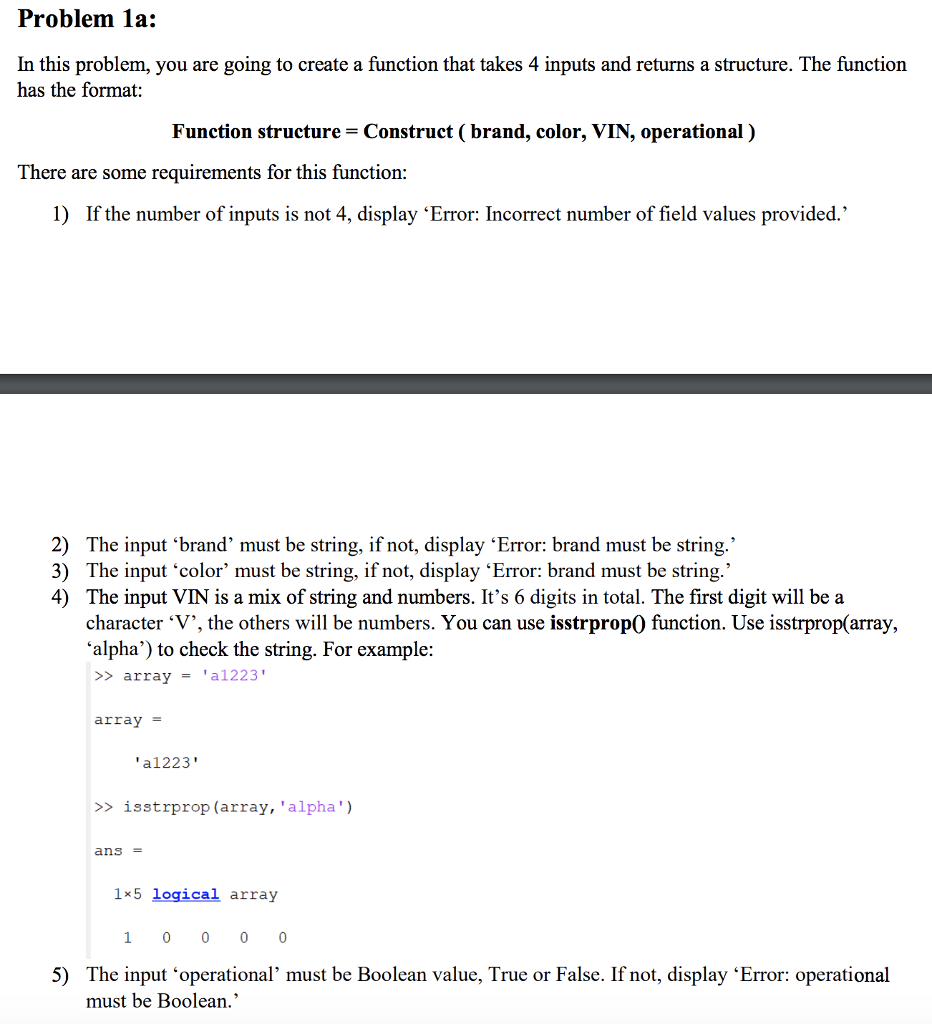 Matlab Problem 1a: In this problem, you are going to create a
