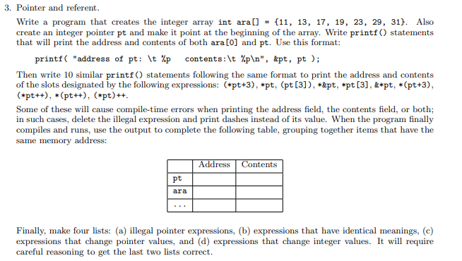 in c language 3. Pointer and referent. Write a program that creates