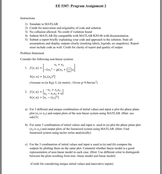  EE 5307- Program Assignment 2 Instructions 1) Simulate in MATLAB 2)