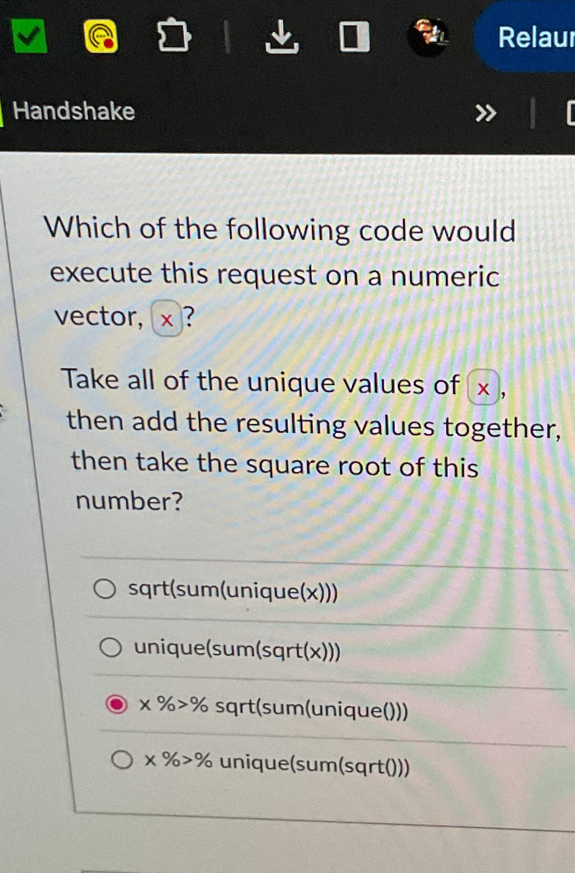  Handshake Which of the following code would execute this request on