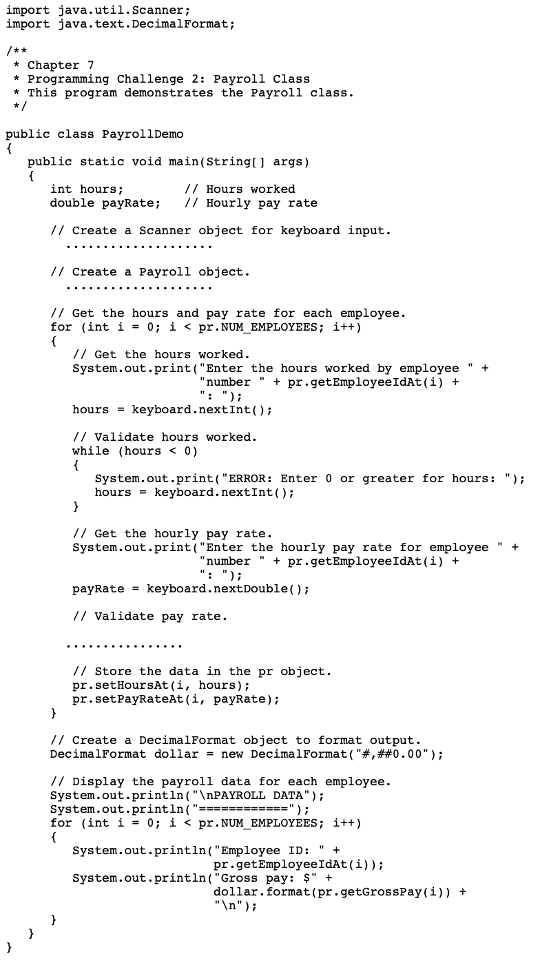 class lon * about employee's payroll data using * parallel arrays. */