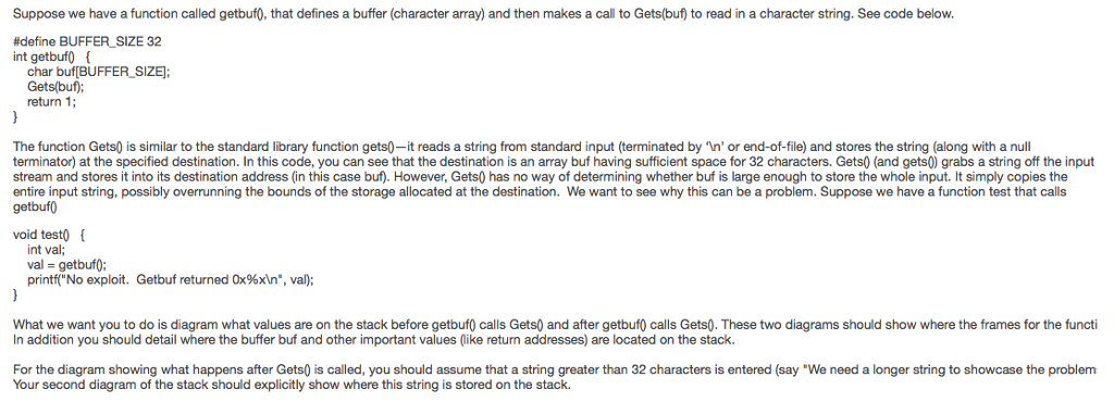  Suppose we have a function called getbuf(), that defines a buffer
