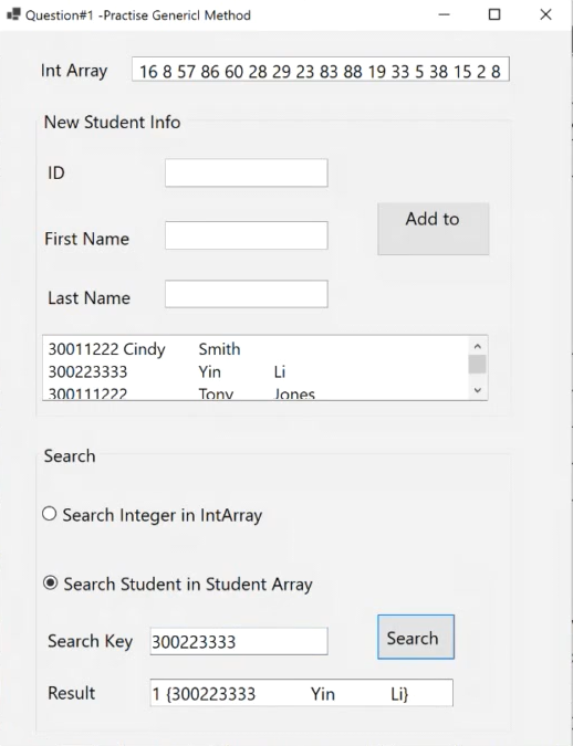 C# (Generic Linear Search Method) Implement a generic method, Search, that searches