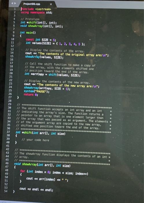 array and the array's size as an arguments. The function should create