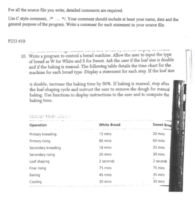  Use C program For all the source file you write, detailed