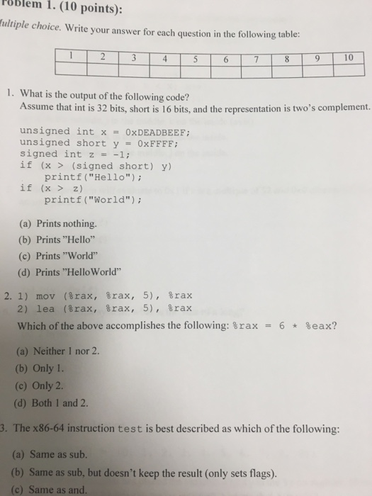  Please answer 3 question a PoBlem 1. (10 points): uliple choice