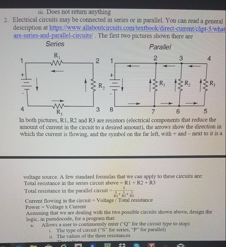  ii. Does not return anything 2. Electrical circuits may be connected