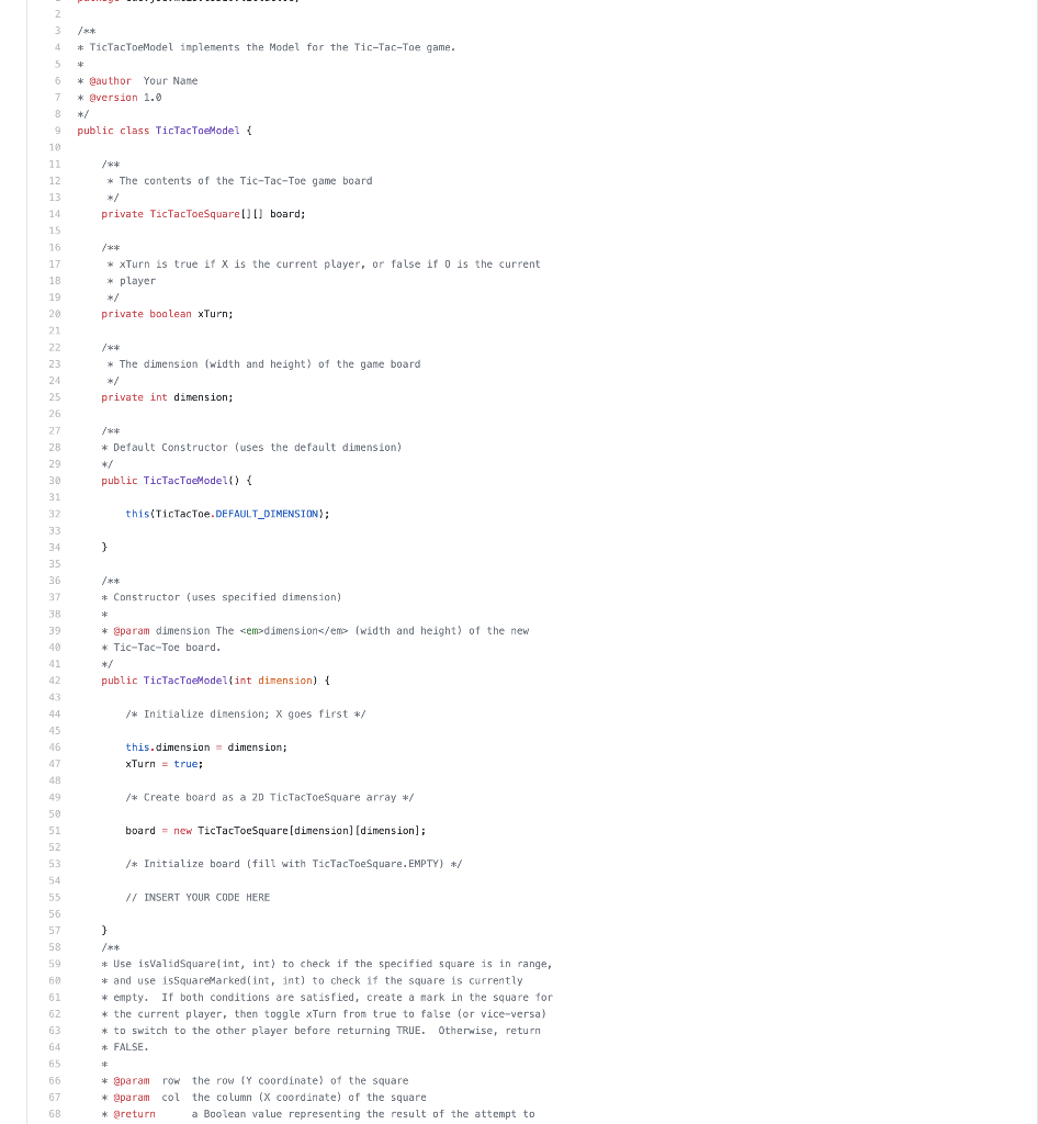 in need helping implement Code Tictactoe Java. I have three classes need
