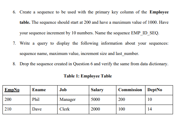 full status. Thank you very much. Table 1: EMP Table Emp No.
