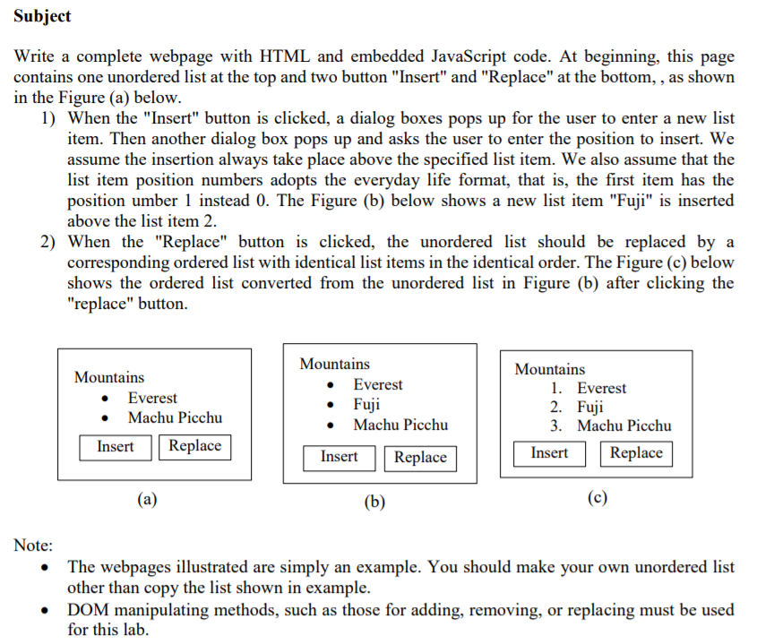  Subject Write a complete webpage with HTML and embedded JavaScript code.