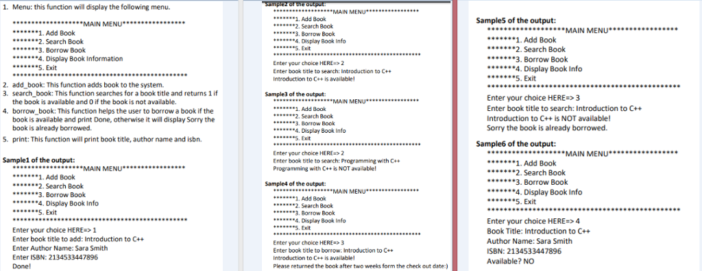Build a C++ code that will make the following main menu