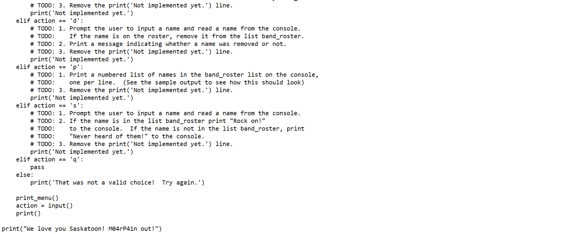 the current version of MO4P41n, and print the entire roster to the