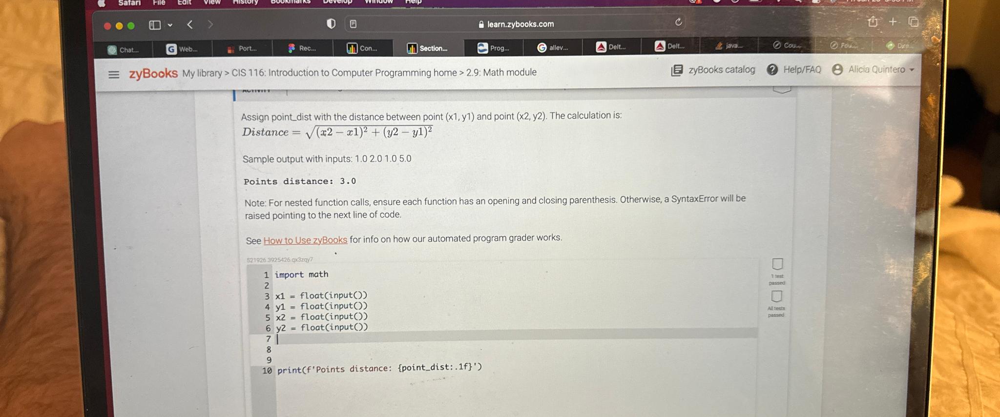 Assign point dist with the distance between point (x1,y1) and point