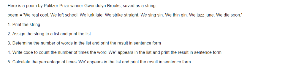 (MUST BE IN PYTHON 2.7) Here is a poem by Pulitzer Prize