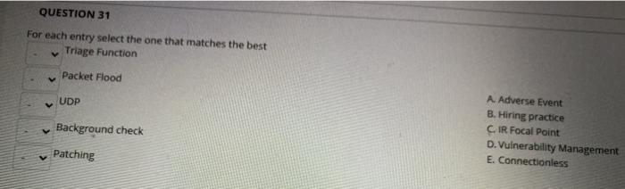  QUESTION 31 For each entry select the one that matches the