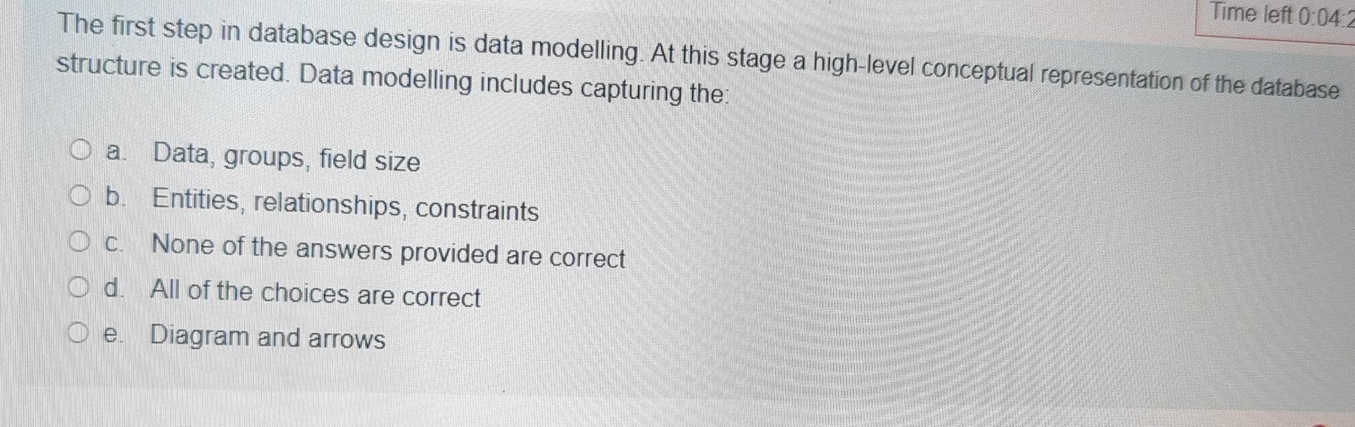  The first step in database design is data modelling. At this