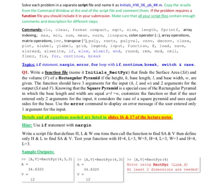  Using Matlab only answer the following. Solve each problem in a